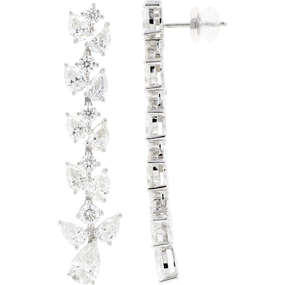 14K White Gold Cascading Drop Earrings with Marquise and Pear Lab Grown Diamonds - 8.00 Carat Total Diamond Weight