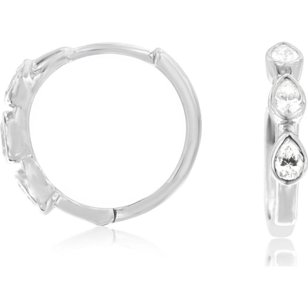 14K White Gold Cascading Drop Earrings with Pear and Round Diamonds - 0.28 Carat Total Diamond Weight - Royal Jewelry