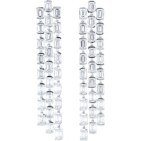 14K White Gold Cascading Drop Earrings with Prong-Set Emerald-Cut Lab Grown Diamonds - 13.80 Carat Total Diamond Weight