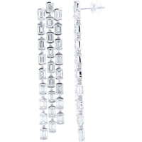 14K White Gold Cascading Drop Earrings with Prong-Set Emerald-Cut Lab Grown Diamonds - 13.80 Carat Total Diamond Weight