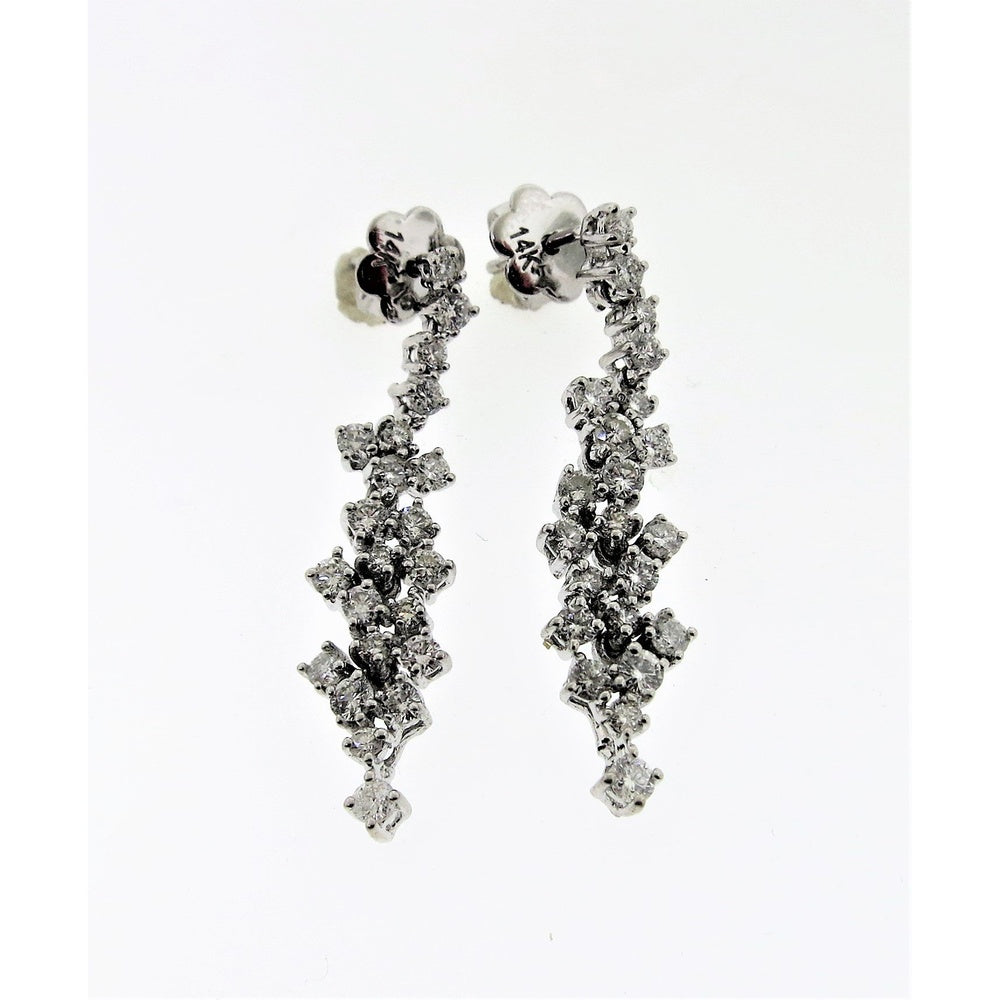 14K White Gold Cascading Floral Drop Earrings with Round Diamonds - 1.44 Carat Total Diamond Weight by Auriventus