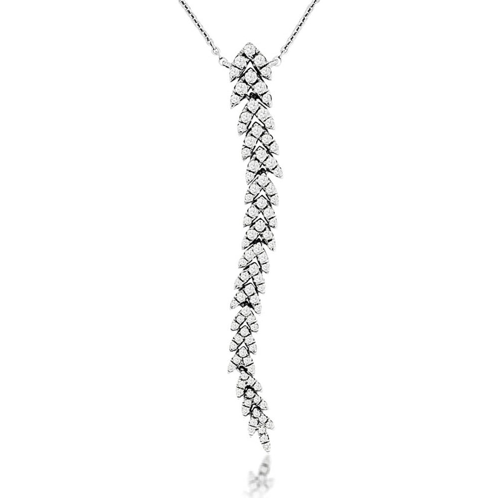 14K White Gold Cascading Free-Form Drop Pendant with Interlocking Motif and Prong-Set Round Diamonds - 0.40 Carat Total Diamond Weight - Royal Jewelry