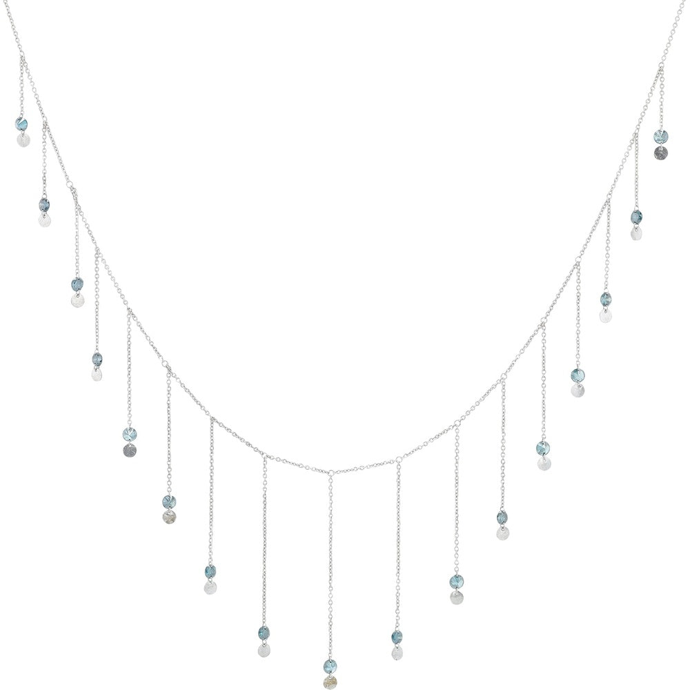 14K White Gold Cascading Fringe Necklace with Prong-Set Round Blue Diamonds - 1.92 Carat Total Diamond Weight