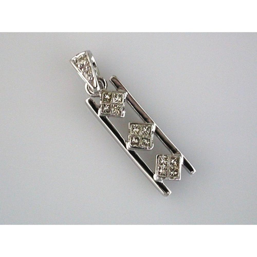 14K White Gold Cascading Geometric Pendant with Round Diamond Cluster Squares - 0.20 Carat Total Diamond Weight - Royal Jewelry
