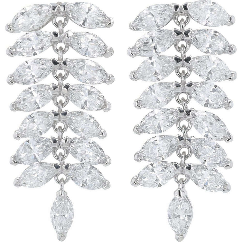 14K White Gold Cascading Marquise Drop Earrings with Lab-Grown Diamonds - 4.75 Carat Total Diamond Weight