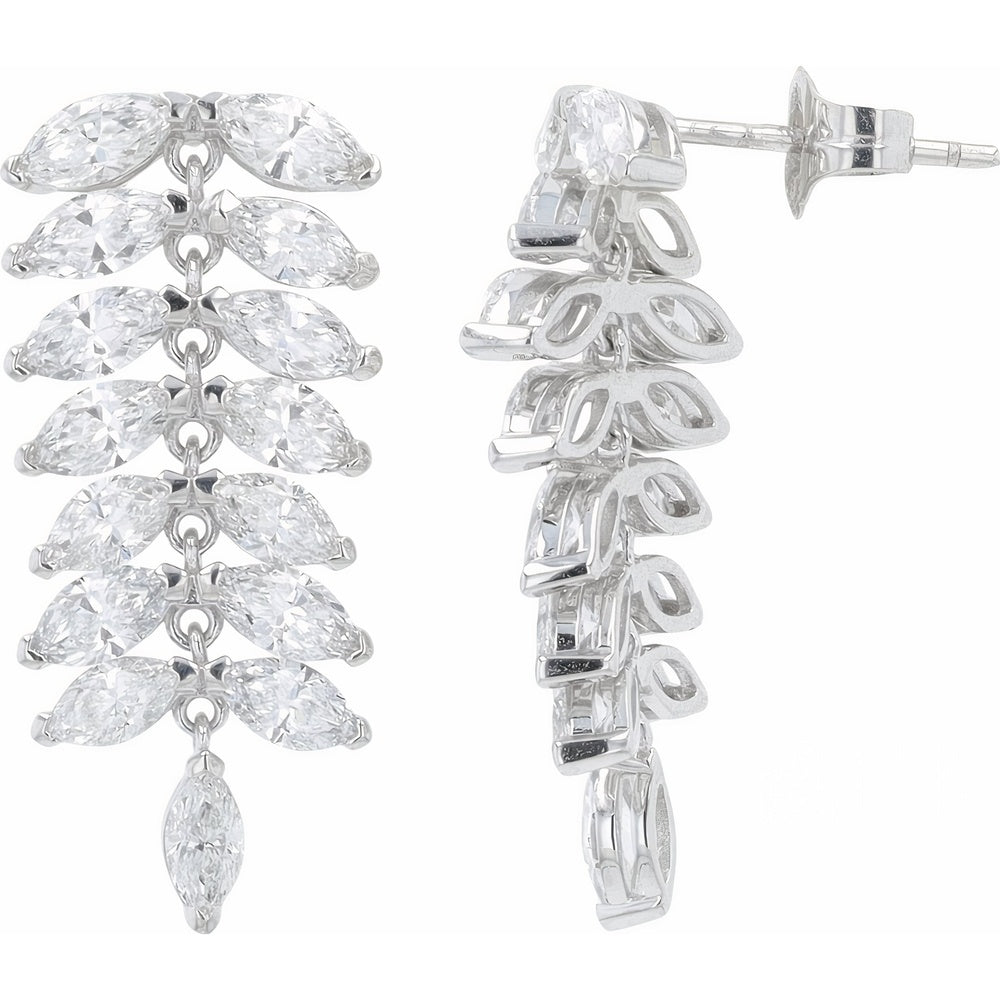 14K White Gold Cascading Marquise Drop Earrings with Lab-Grown Diamonds - 4.75 Carat Total Diamond Weight