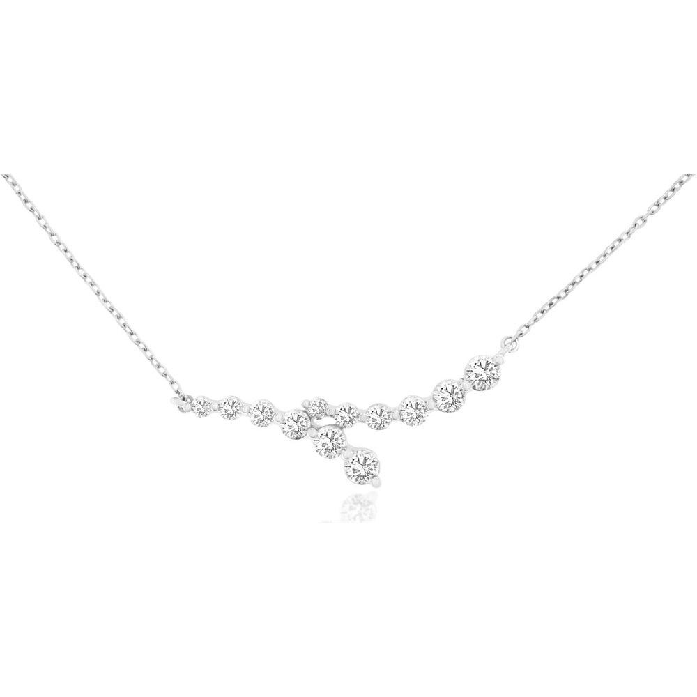 14K White Gold Cascading Pendant Necklace with Prong-Set Round Brilliant Cut Diamonds - 0.50 Carat Total Diamond Weight - Royal Jewelry