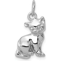 14K White Gold Cat Charm Pendant with Rhodium Plating by 0