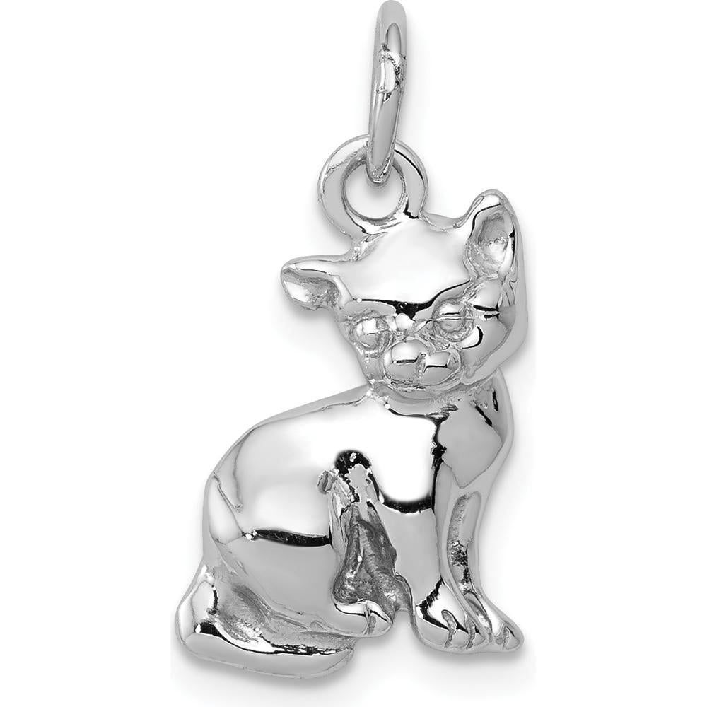 14K White Gold Cat Charm Pendant with Rhodium Plating by 0
