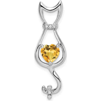 14K White Gold Cat Design Pendant with Heart Citrine and Round Diamonds - 0.99 Carat Citrine by Lumare Gioia
