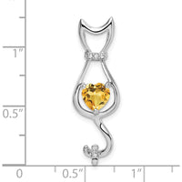 14K White Gold Cat Design Pendant with Heart Citrine and Round Diamonds - 0.99 Carat Citrine by Lumare Gioia