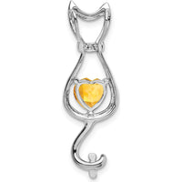 14K White Gold Cat Design Pendant with Heart Citrine and Round Diamonds - 0.99 Carat Citrine by Lumare Gioia