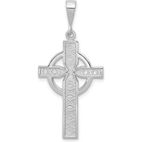 14K White Gold Celtic Cross Charm with Satin and Polished Finish - 38mm Length by Oro Pregiato