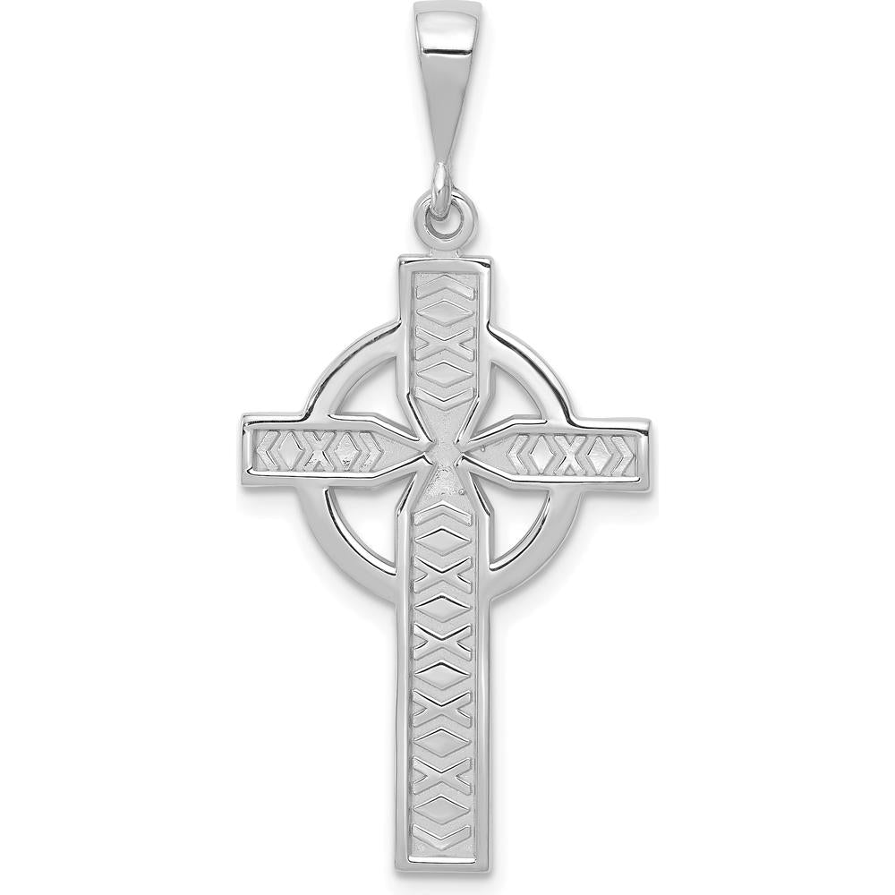 14K White Gold Celtic Cross Charm with Satin and Polished Finish - 38mm Length by Oro Pregiato