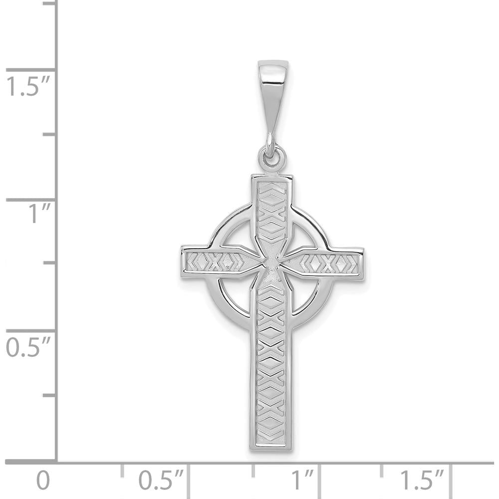 14K White Gold Celtic Cross Charm with Satin and Polished Finish - 38mm Length by Oro Pregiato