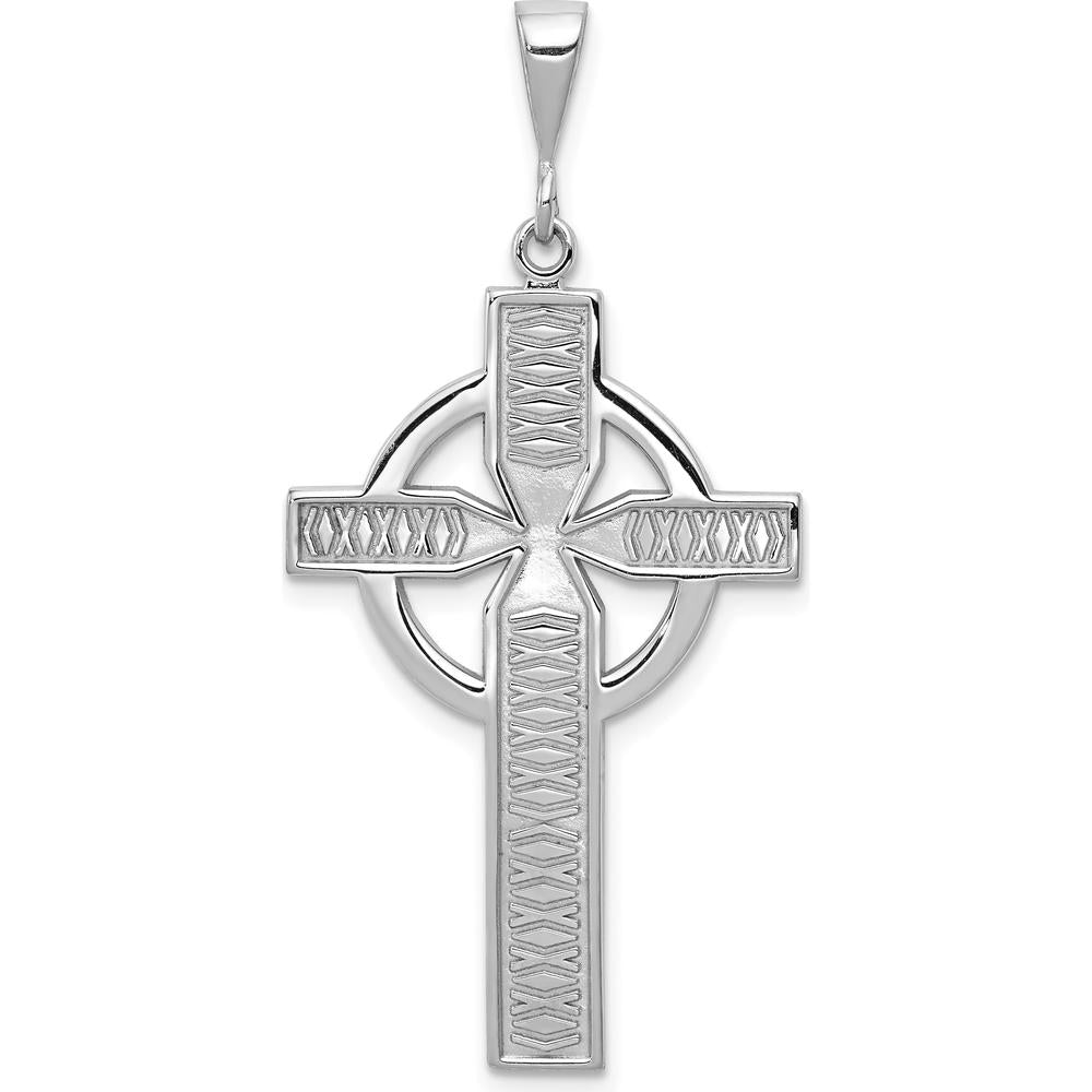 14K White Gold Celtic Cross Pendant Charm with Textured Design - 44mm Length by Oro Pregiato