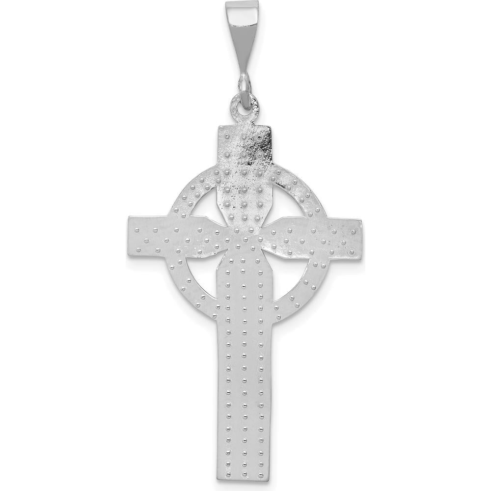 14K White Gold Celtic Cross Pendant Charm with Textured Design - 44mm Length by Oro Pregiato