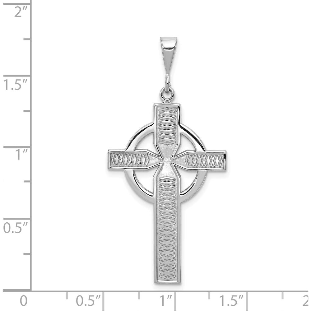14K White Gold Celtic Cross Pendant Charm with Textured Design - 44mm Length by Oro Pregiato