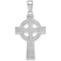 14K White Gold Celtic Cross Pendant - Polished & Textured Design by Oro Pregiato