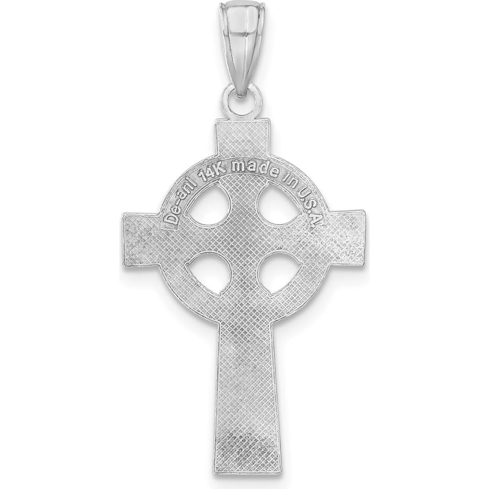 14K White Gold Celtic Cross Pendant - Polished & Textured Design by Oro Pregiato