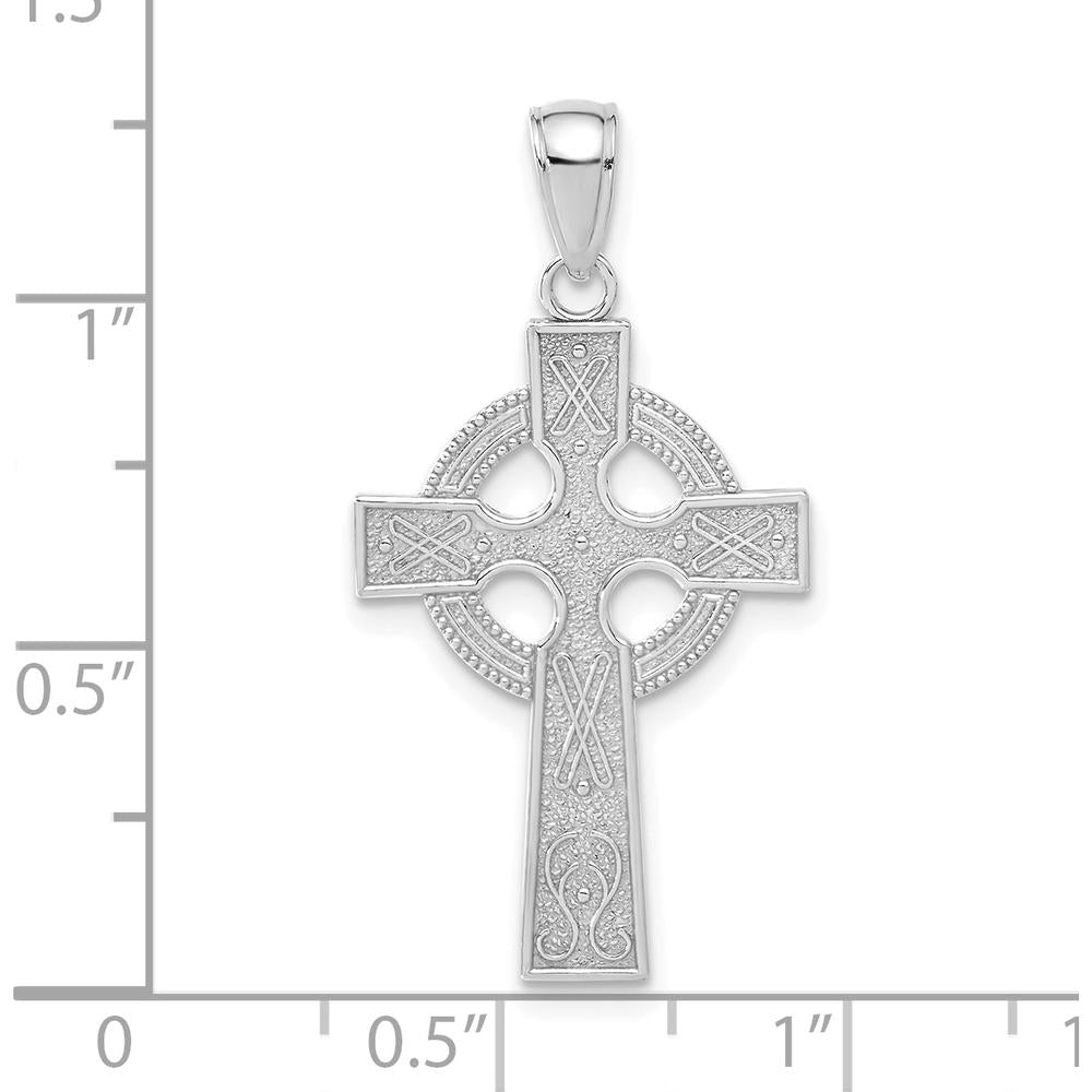 14K White Gold Celtic Cross Pendant - Polished & Textured Design by Oro Pregiato
