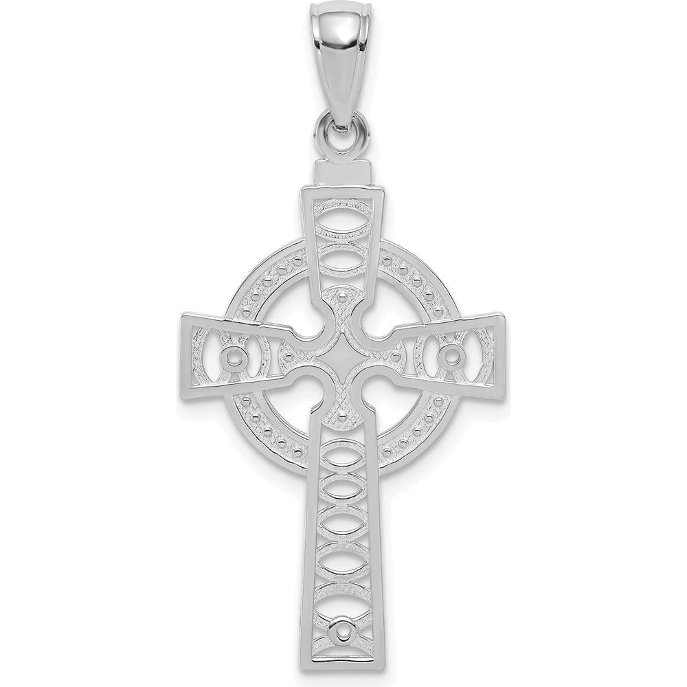 14K White Gold Celtic Cross with Eternity Circle Pendant - 36mm Length by Oro Pregiato