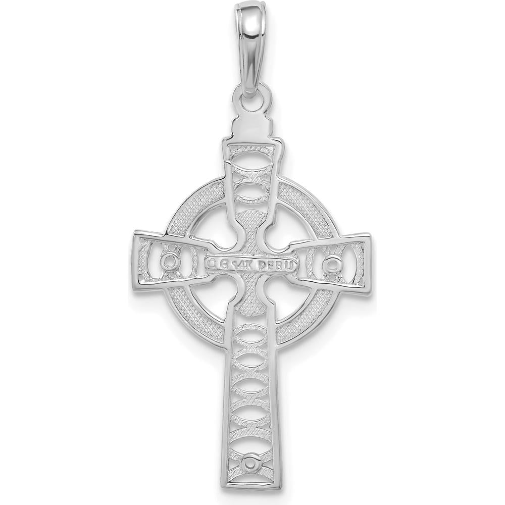 14K White Gold Celtic Cross with Eternity Circle Pendant - 36mm Length by Oro Pregiato