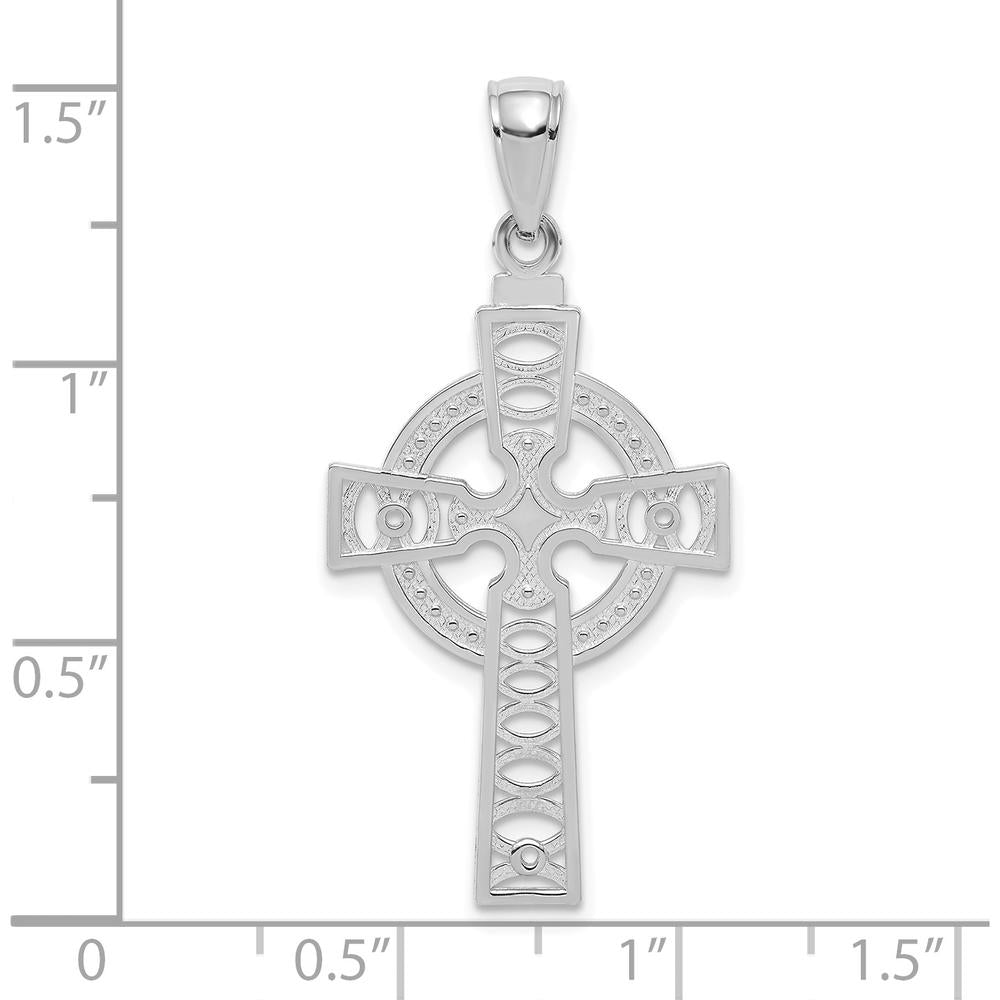 14K White Gold Celtic Cross with Eternity Circle Pendant - 36mm Length by Oro Pregiato