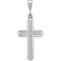 14K White Gold Celtic Knot Cross Pendant with Rhodium Plating and Textured Back by Oro Pregiato
