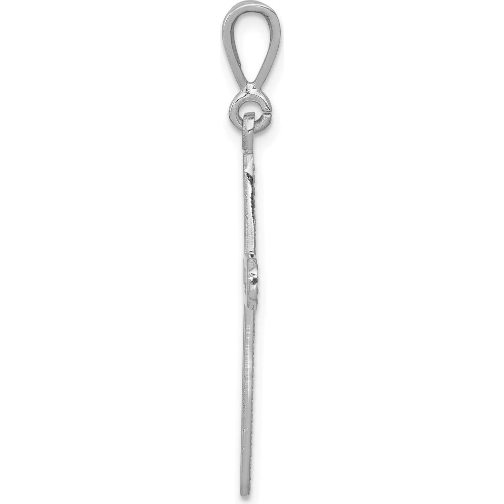 14K White Gold Celtic Knot Cross Pendant with Rhodium Plating and Textured Back by Oro Pregiato