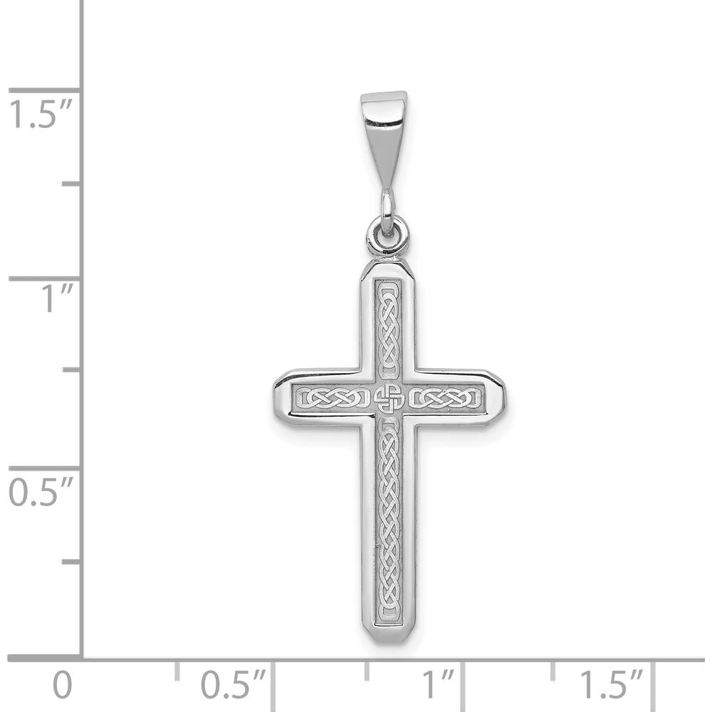 14K White Gold Celtic Knot Cross Pendant with Rhodium Plating and Textured Back by Oro Pregiato