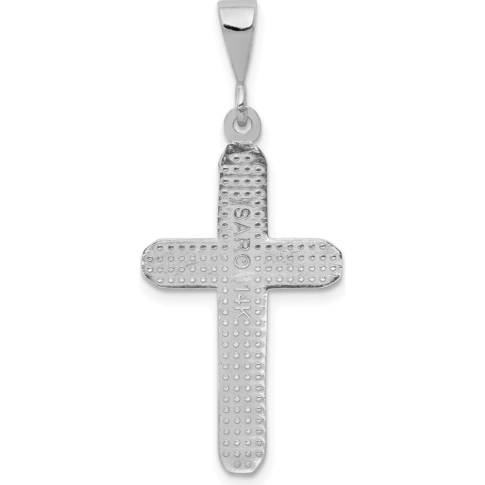 14K White Gold Celtic Knot Cross Pendant with Rhodium Plating and Textured Back by Oro Pregiato