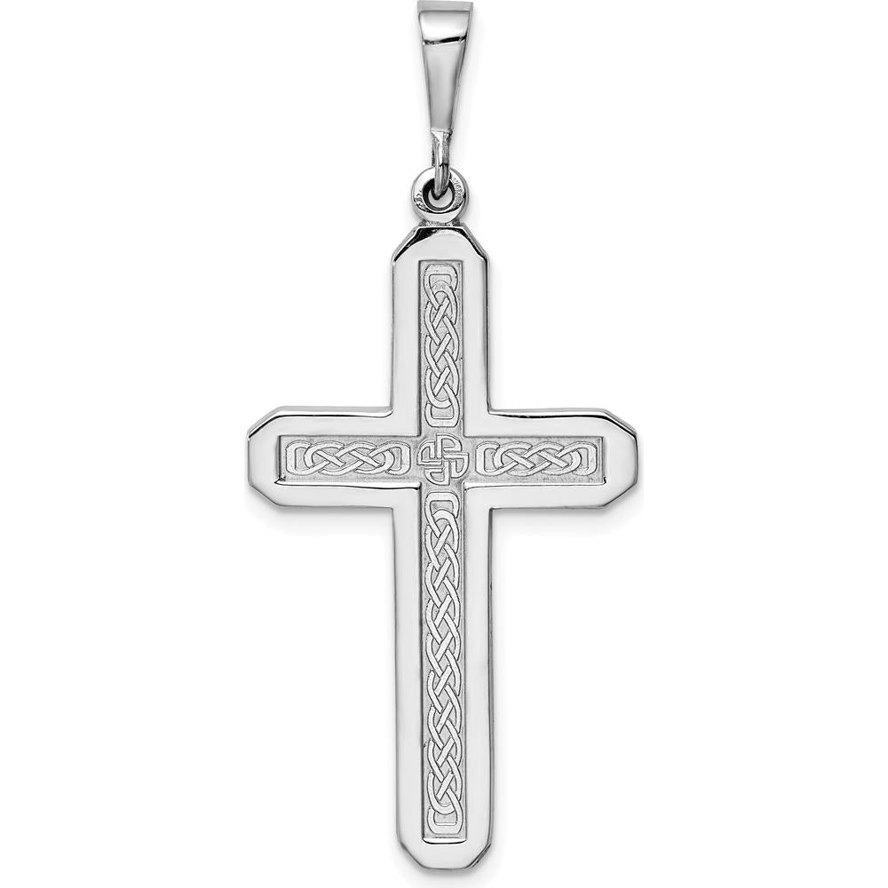 14K White Gold Celtic Knot Cross Pendant with Rhodium Plating by Oro Pregiato