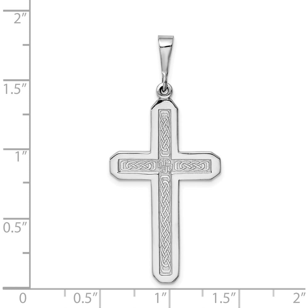14K White Gold Celtic Knot Cross Pendant with Rhodium Plating by Oro Pregiato