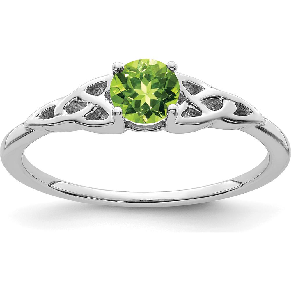 14K White Gold Celtic Knot Peridot Birthstone Ring - 4.5mm Round Peridot by 0
