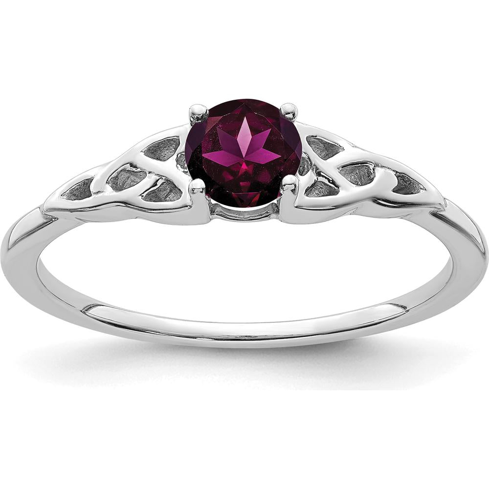 14K White Gold Celtic Knot Ring with Round Rhodolite Garnet - 4.5mm Stone by 0
