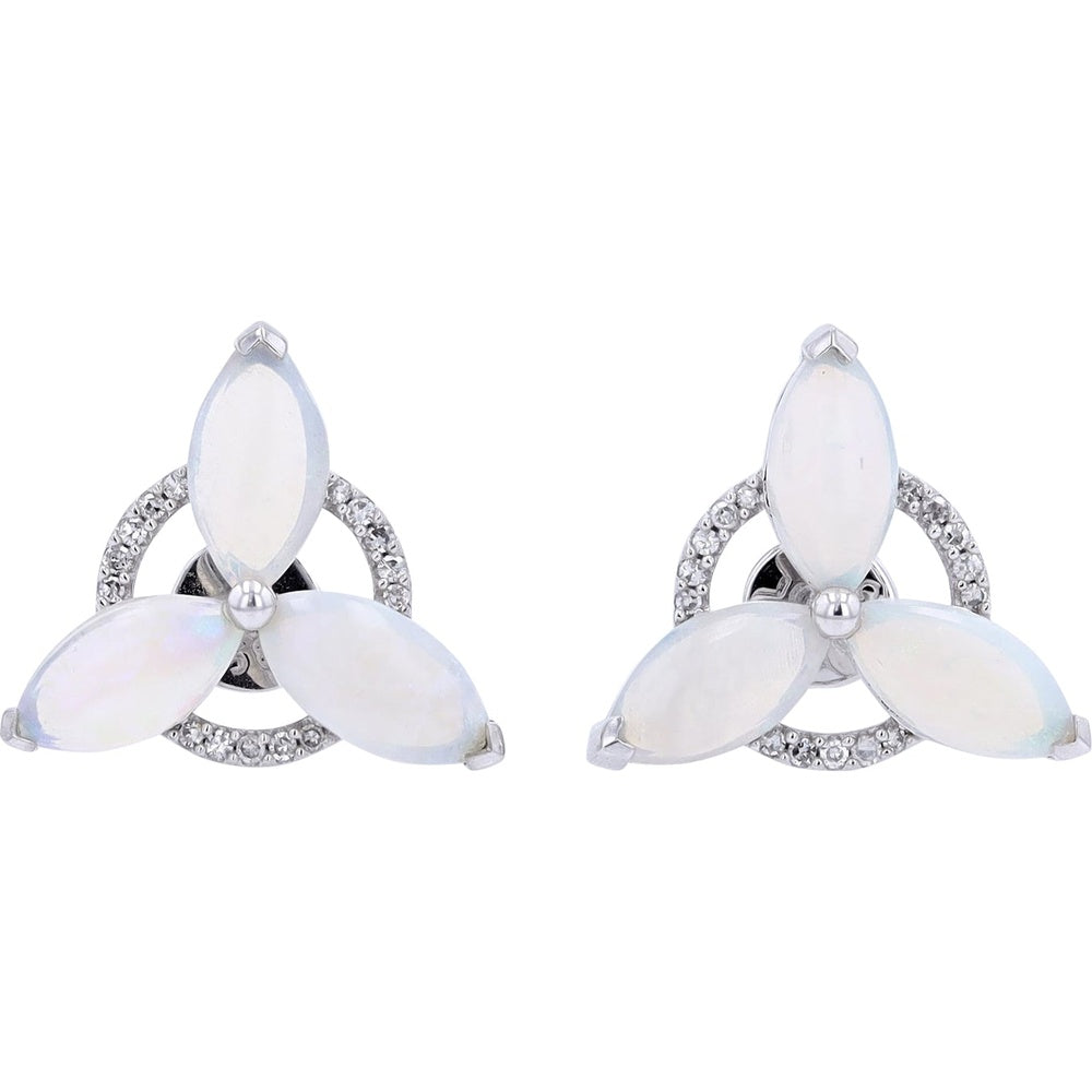 14K White Gold Celtic Knot Stud Earrings with Marquise Opals and Diamond Accents - 2.17 Carat Total Opal Weight