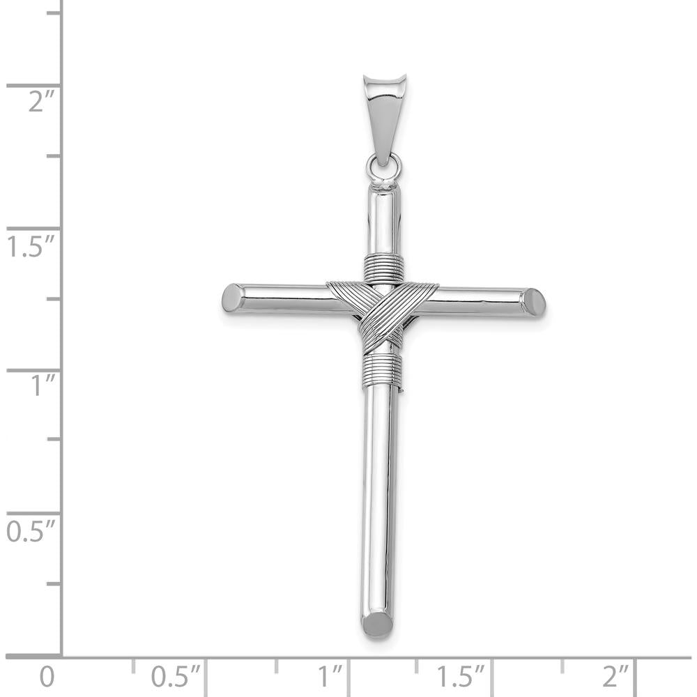 14K White Gold Center Wrap Tube Cross Pendant - 49.32mm Length by Oro Pregiato