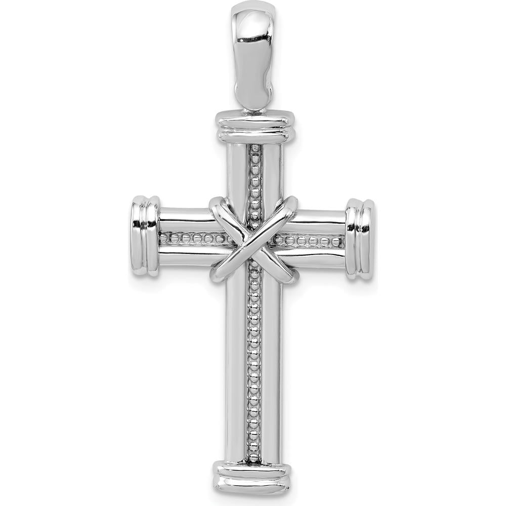 14K White Gold Center-X Latin Cross Pendant with Rhodium Plating - Polished Finish by Oro Pregiato