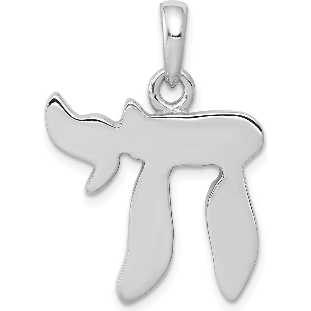 14K White Gold Chai Life Pendant - Rhodium Plated, Polished Design with 21mm Charm by Oro Pregiato