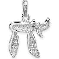 14K White Gold Chai Life Pendant - Rhodium Plated, Polished Design with 21mm Charm by Oro Pregiato