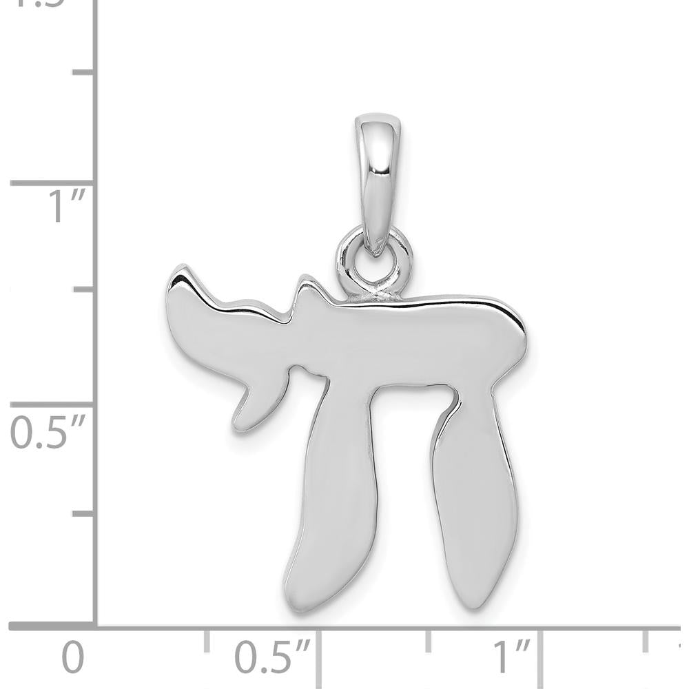 14K White Gold Chai Life Pendant - Rhodium Plated, Polished Design with 21mm Charm by Oro Pregiato