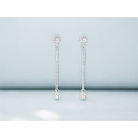 14K White Gold Chain Drop Earrings with Milgrain Bezel Set Round Diamonds - 0.20 Carat Total Diamond Weight - Royal Jewelry