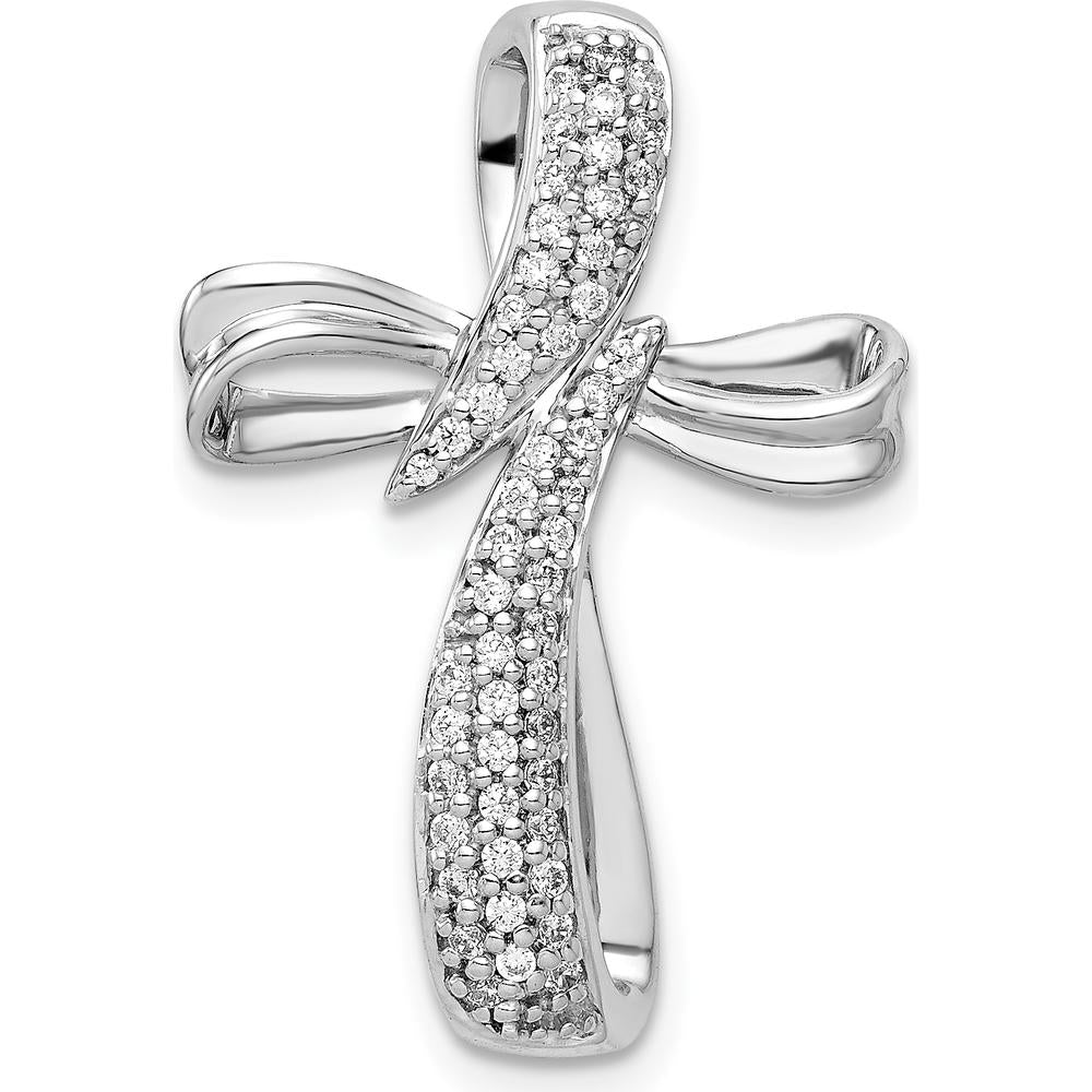 14K White Gold Chain Slide Cross Pendant with Pave-Set Round Diamonds - 0.25 Carat Total Diamond Weight by Monteluci Fine Jewelry