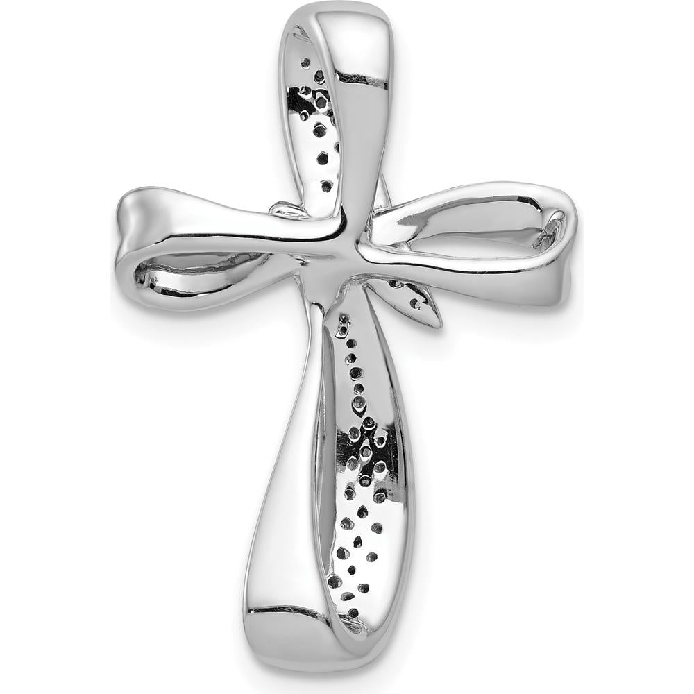 14K White Gold Chain Slide Cross Pendant with Pave-Set Round Diamonds - 0.25 Carat Total Diamond Weight by Monteluci Fine Jewelry