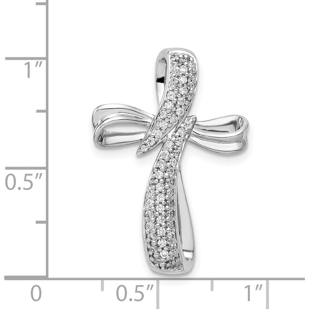 14K White Gold Chain Slide Cross Pendant with Pave-Set Round Diamonds - 0.25 Carat Total Diamond Weight by Monteluci Fine Jewelry