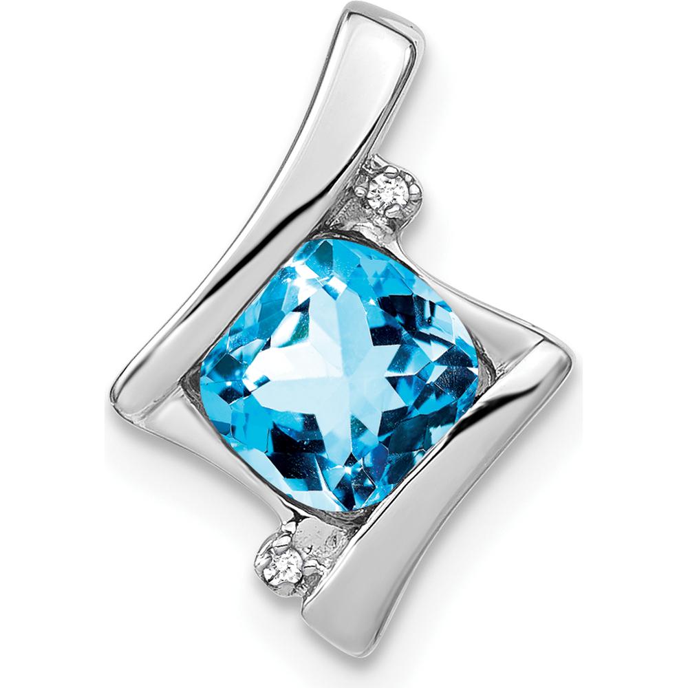 14K White Gold Chain Slide Pendant with 6mm Cushion Swiss Blue Topaz and Round Diamond - 1.25 Carat Total Gemstone Weight by Lumare Gioia