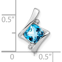 14K White Gold Chain Slide Pendant with 6mm Cushion Swiss Blue Topaz and Round Diamond - 1.25 Carat Total Gemstone Weight by Lumare Gioia