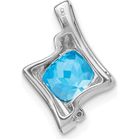 14K White Gold Chain Slide Pendant with 6mm Cushion Swiss Blue Topaz and Round Diamond - 1.25 Carat Total Gemstone Weight by Lumare Gioia