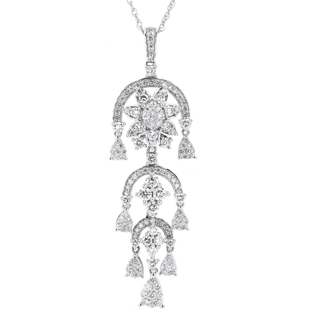 14K White Gold Chandelier Diamond Pendant with 1.50 Carat Total Diamond Weight